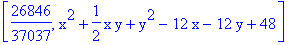 [26846/37037, x^2+1/2*x*y+y^2-12*x-12*y+48]